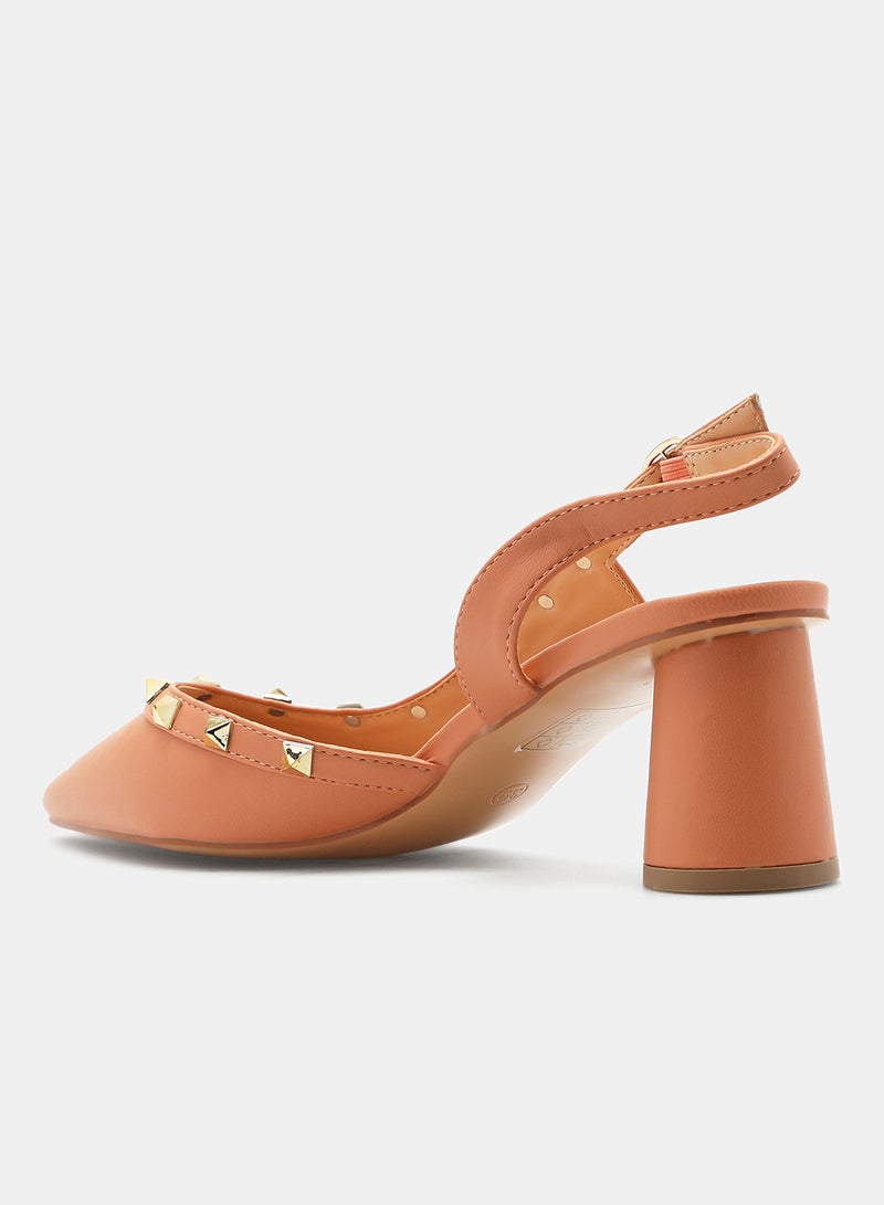 Casual Heeled Sandals Peach