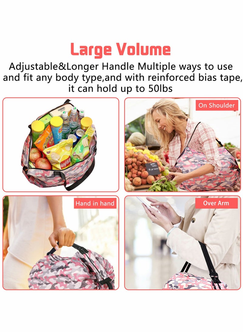 Grocery Shopping Bags, Reusable Tote Bag Foldable Grocery Bags Heavy Duty Shopping Tote, Shopping Bag Large with Zip for Grocery Shopping Picnic Camping Gym