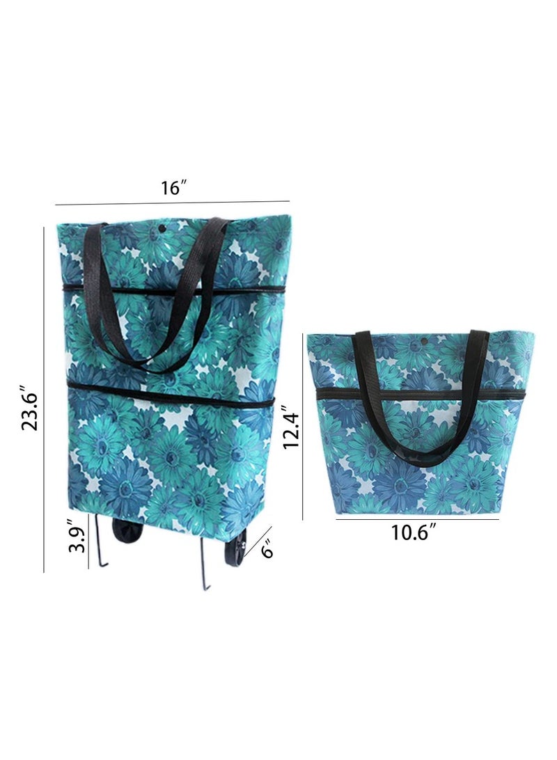 Folding Shopping Cart with Wheels, Reusable Trolley Bags Hand, Practical Shopping Carts, Suitable for Shopping, Kitchen, and Travel
