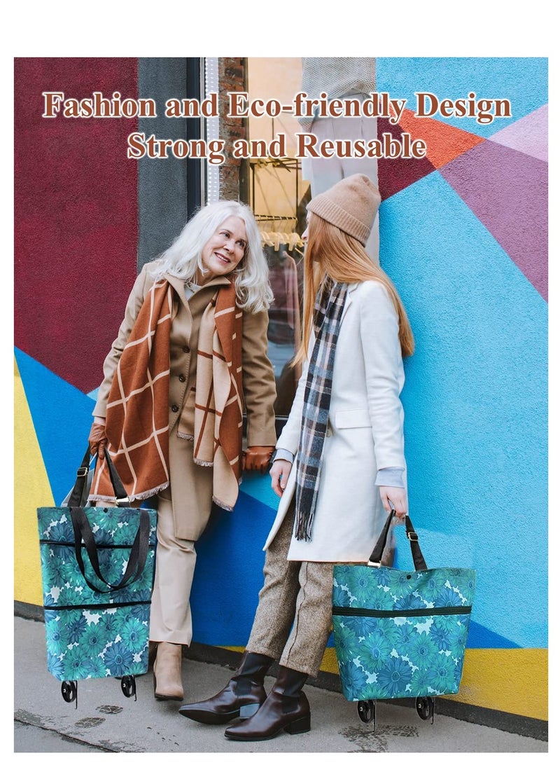 Folding Shopping Cart with Wheels, Reusable Trolley Bags Hand, Practical Shopping Carts, Suitable for Shopping, Kitchen, and Travel