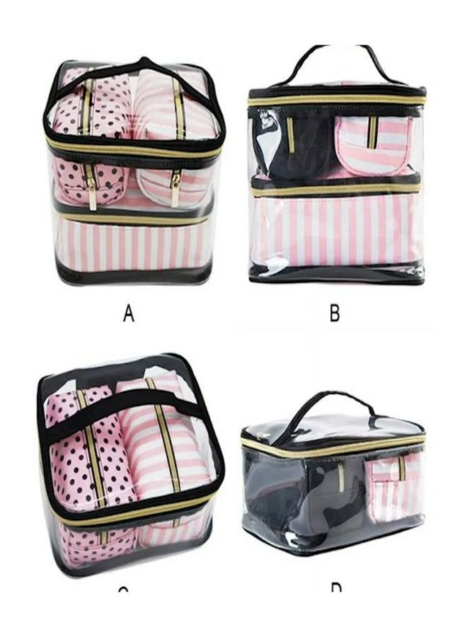 4-Piece Cosmetic Bags Set Clear/Black/Pink