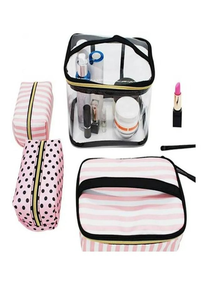 4-Piece Cosmetic Bags Set Clear/Black/Pink