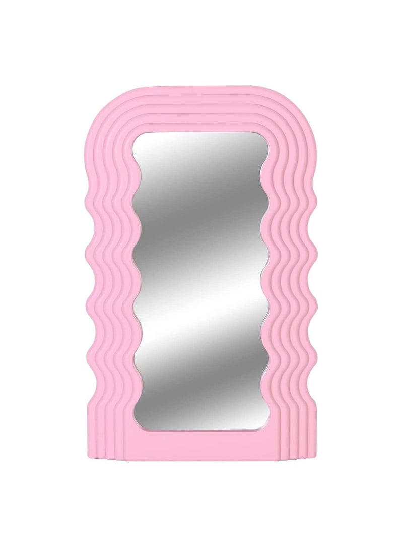 COOLBABY Wave Pattern Irregular Makeup Mirror Tabletop Vanity Mirror Cosmetic Desktop Mirror Hanging Pink