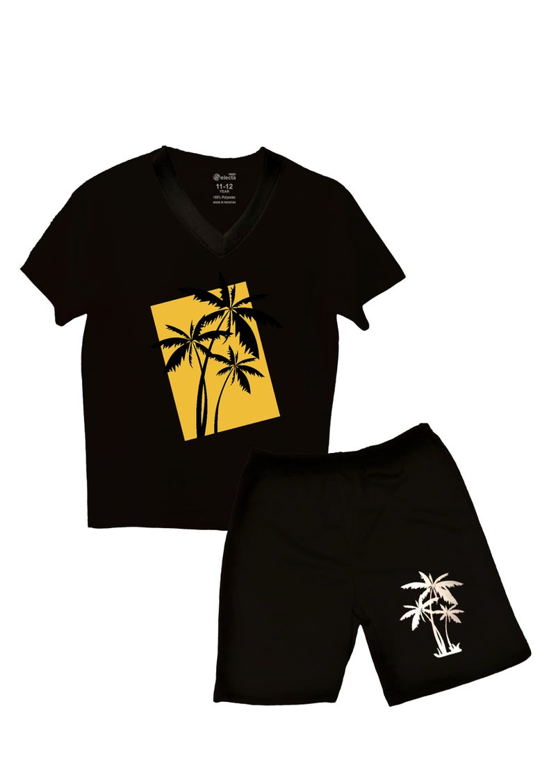 Kids Boys Premium Black Top and Shorts Sportswear Mesh Activewear Outfit Set
