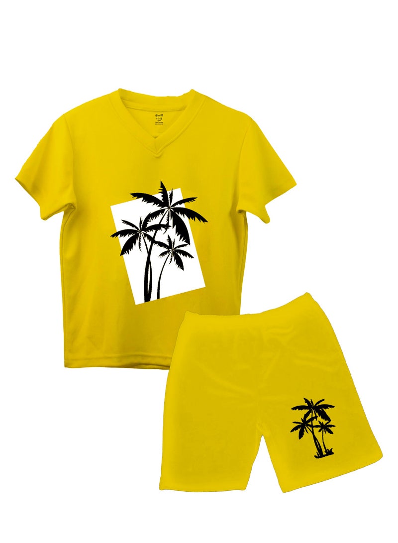 Kids Boys Premium Yellow Top and Shorts Sportswear Mesh Activewear Outfit Set