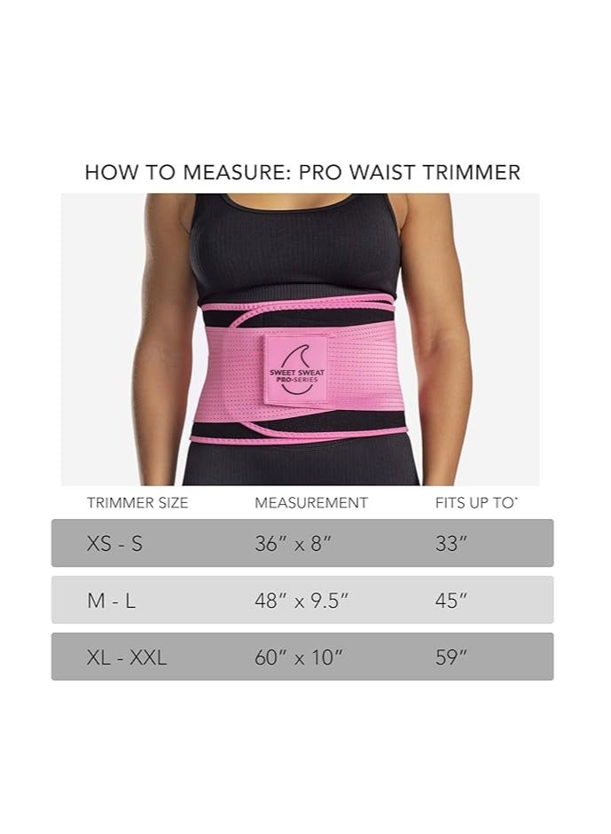 Sweet Sweat Waist Trimmer 'Pro Series' Belt with Adjustable Velcro Straps for Men & Women Black/Pink XS/S