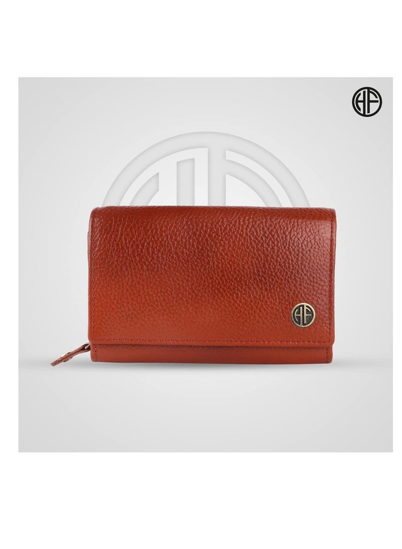 Wallet for Women - Leather Purse for Women with RFID Protection, 8 Card Slots, and 5 Compartments - Ladies Wallet with Button Closure - Women's Wallet for Daily Use - Tan
