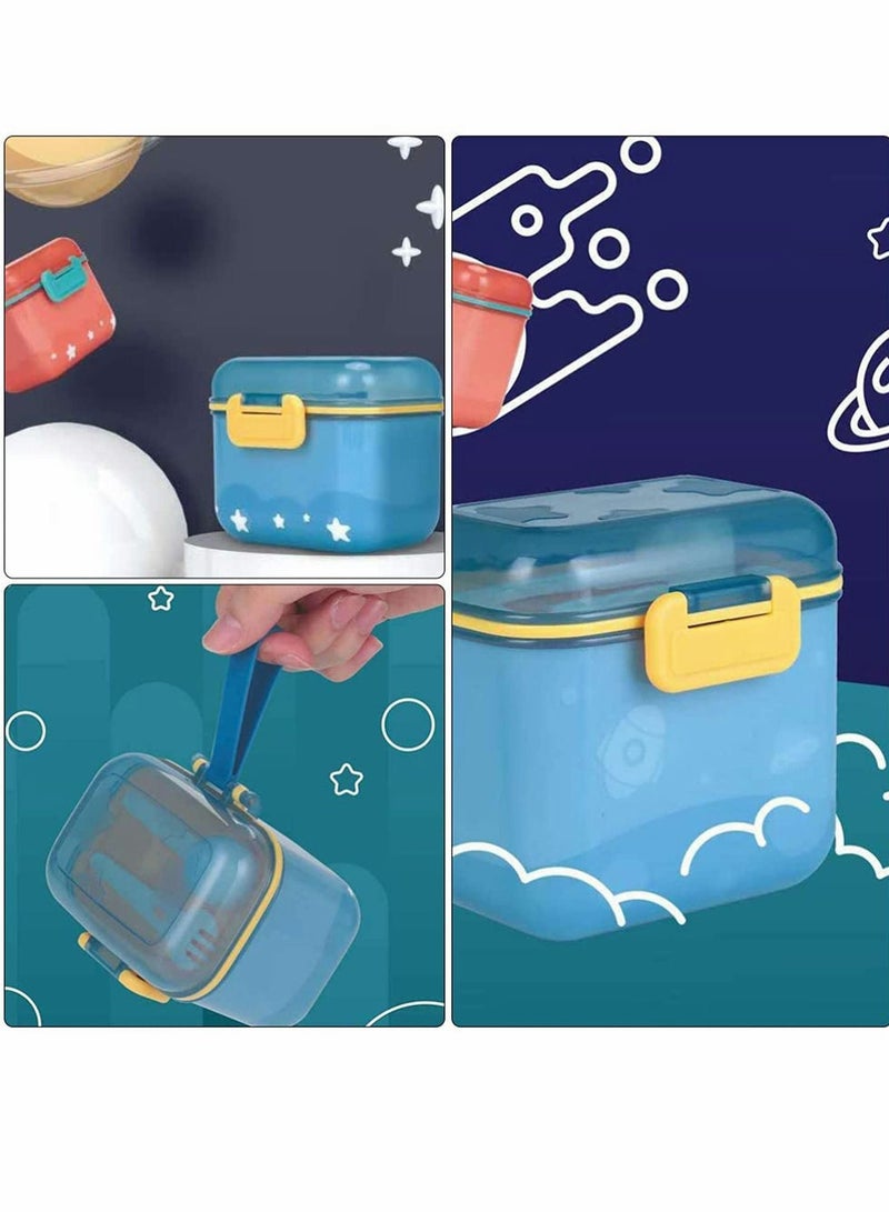 Baby Formula Dispenser Portable Milk Powder Dispenser Container Box, Travel Baby Food Storage with Scoop and Carry Handle for Infant Travel Outdoor Activities, BPA Free, Cute (Blue)