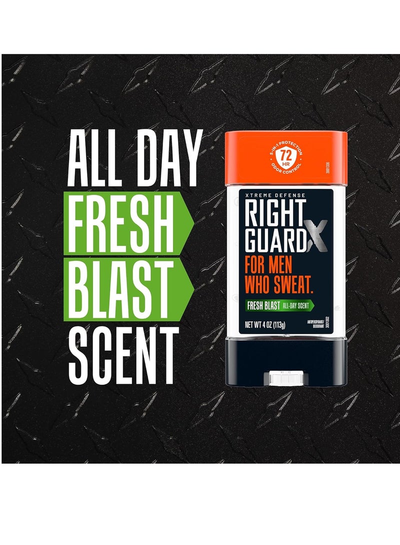 Right Guard Xtreme Defense Antiperspirant & Deodorant Gel, 5-in-1 Protection For Men, Blocks Sweat 2X Longer, 72-Hour Odor Control, Fresh Blast Scent, 4 oz. (4 count)(Packaging May Vary)