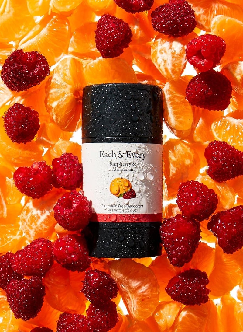 Each & Every Natural Aluminum-Free Deodorant for Sensitive Skin with Essential Oils, Plant-Based Packaging, Raspberry & Mandarin, 2.5 Oz.