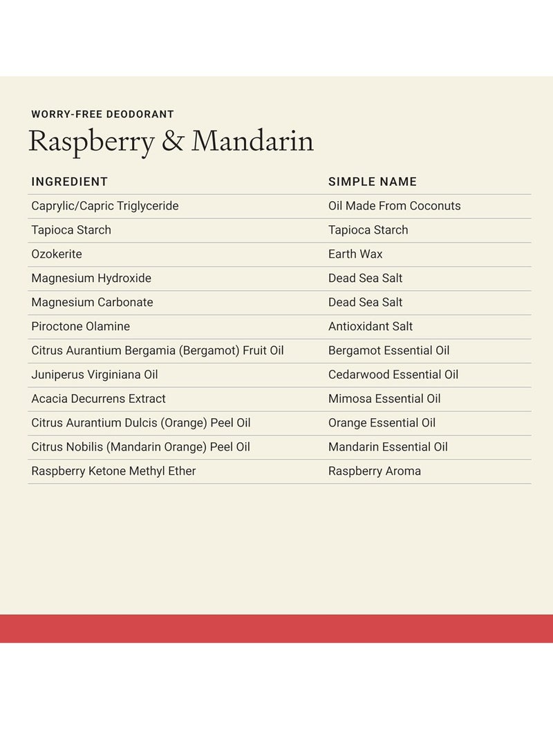 Each & Every Natural Aluminum-Free Deodorant for Sensitive Skin with Essential Oils, Plant-Based Packaging, Raspberry & Mandarin, 2.5 Oz.