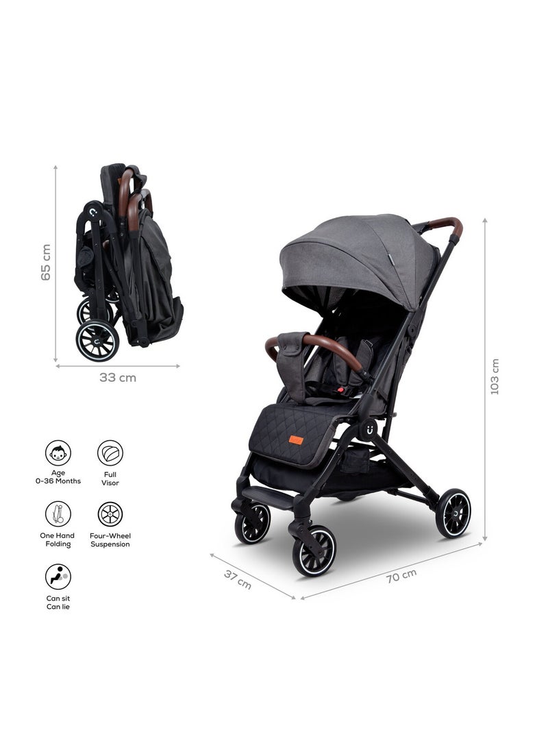 Baby Travel Stroller With Storage Basket, Removable Front Bumper, 5 Point Safety Harness, EVA Wheels, Compact Foldable Design, 0 - 36 Months