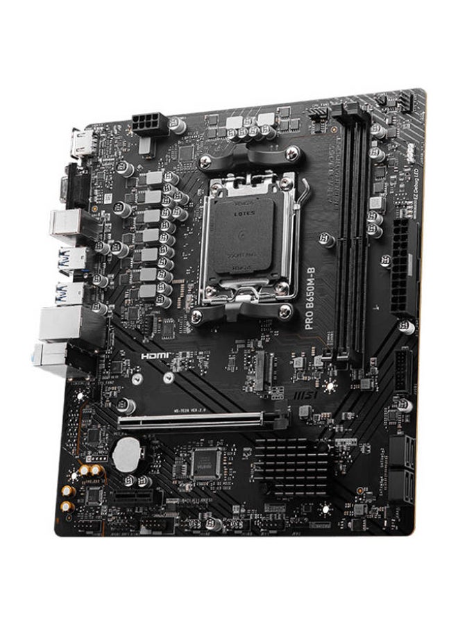 Pro B650M-B AM5 mATX AMD Motherboard, AMD B650 Chipset, 2x DDR5 Slots, 96GB Max Memory, 1x M.2 Slot, 1x PCI-E x16, 4x SATA 6G, Realtek RTL8125BG LAN,HDMI & VGA Output | 911-7E28-005 Black