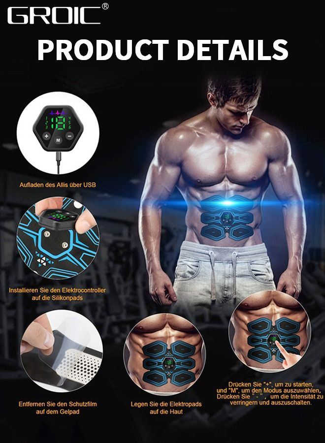 ABS Stimulator,EMS Muscle Stimulator,Abdominal Toning Belt,ABS Training Waist Trimmer Belt Wireless Ab Trainer Fitness Equipment, Ab Sport Exercise Belt with USB Rechargeable