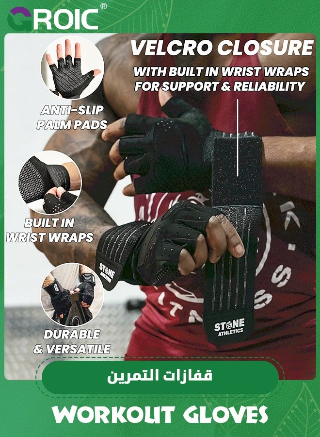 Weightlifting Gloves for Gym Men & Women with Wrist Wrap Support, Full Palm Protection and Ventilation, Ideal for Training, Fitness, Hanging and Pull-Ups in The Gym