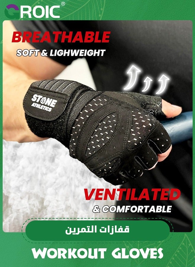 Weightlifting Gloves for Gym Men & Women with Wrist Wrap Support, Full Palm Protection and Ventilation, Ideal for Training, Fitness, Hanging and Pull-Ups in The Gym