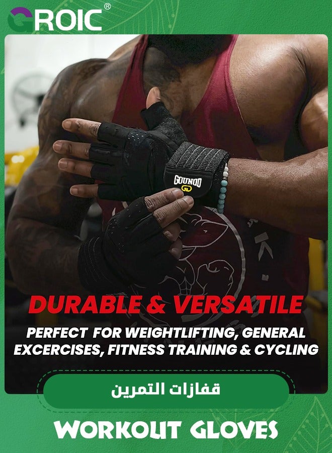 Weightlifting Gloves for Gym Men & Women with Wrist Wrap Support, Full Palm Protection and Ventilation, Ideal for Training, Fitness, Hanging and Pull-Ups in The Gym