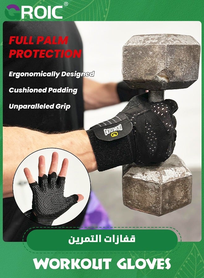 Weightlifting Gloves for Gym Men & Women with Wrist Wrap Support, Full Palm Protection and Ventilation, Ideal for Training, Fitness, Hanging and Pull-Ups in The Gym