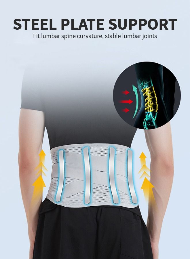 Back Brace Lumbar Support Belt for Lower Back Pain Relief, Breathable Back Support Belt with 4 Metal Support Stays for Heavy Lifting, Work and Exercise, Men and Women, L