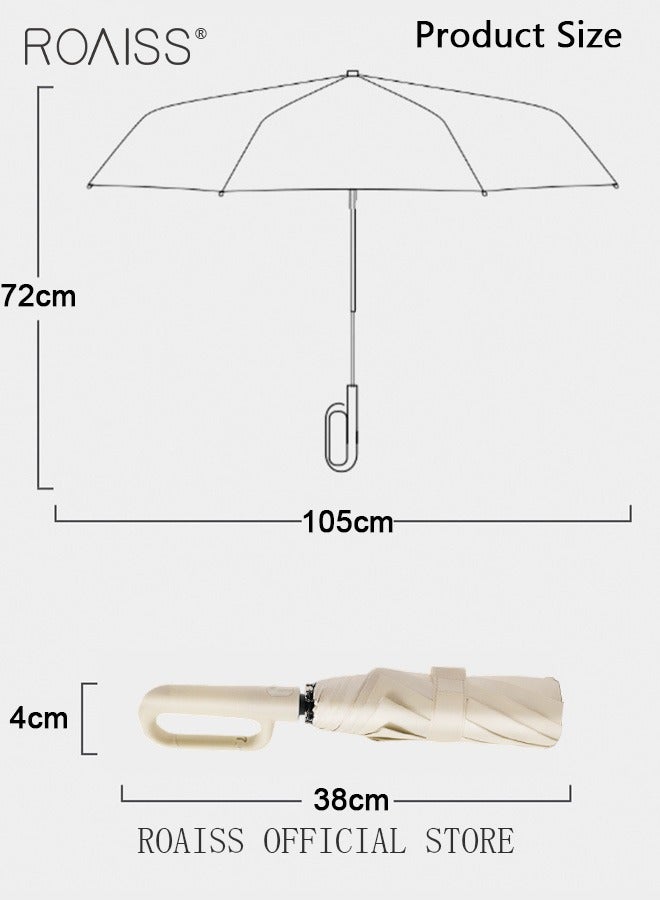 Unisex Multifunctional Automatic Umbrella with Thickened Coating for Cooling and Heat Insulation Dual Umbrella Ribs for Wind and Waterproof Circular Handle for Easy Carrying 10 Rib 3 Fold Design UPF50