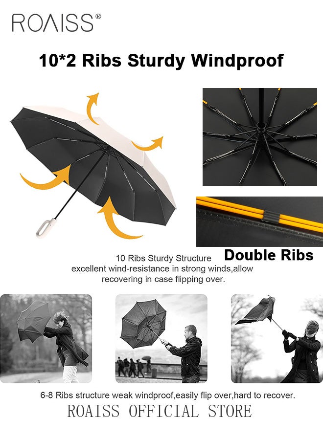 Unisex Multifunctional Automatic Umbrella with Thickened Coating for Cooling and Heat Insulation Dual Umbrella Ribs for Wind and Waterproof Circular Handle for Easy Carrying 10 Rib 3 Fold Design UPF50