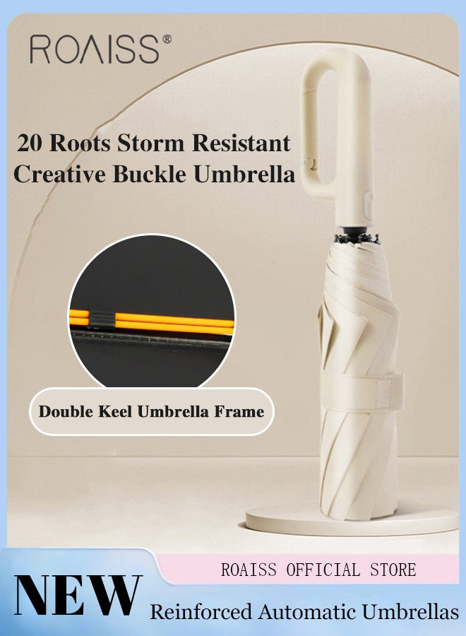 Unisex Multifunctional Automatic Umbrella with Thickened Coating for Cooling and Heat Insulation Dual Umbrella Ribs for Wind and Waterproof Circular Handle for Easy Carrying 10 Rib 3 Fold Design UPF50