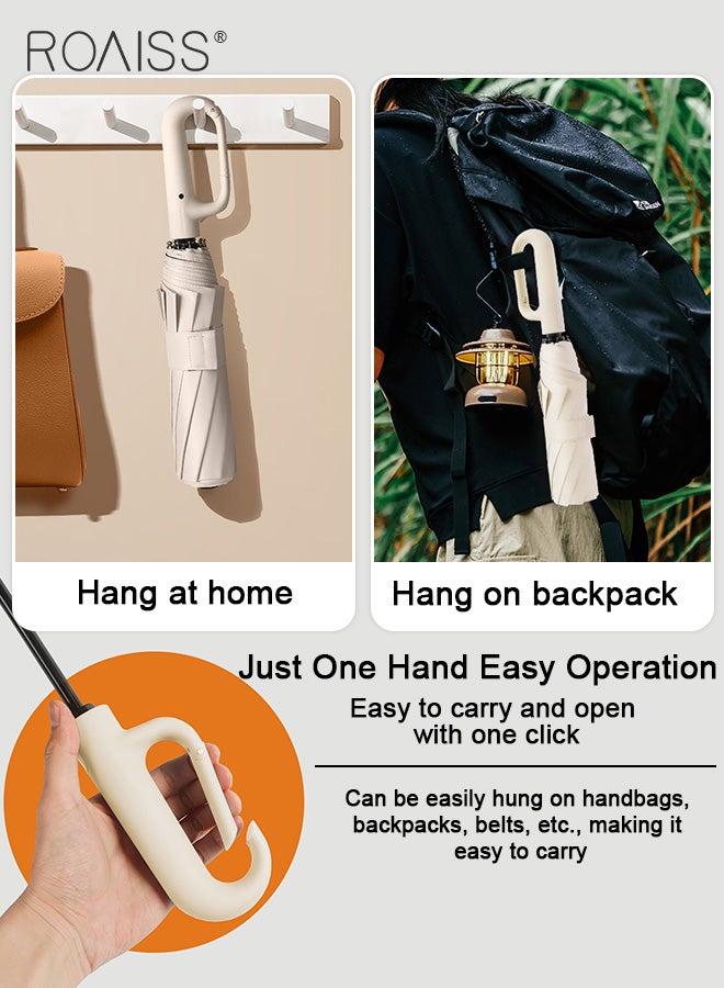 Unisex Multifunctional Automatic Umbrella with Thickened Coating for Cooling and Heat Insulation Dual Umbrella Ribs for Wind and Waterproof Circular Handle for Easy Carrying 10 Rib 3 Fold Design UPF50