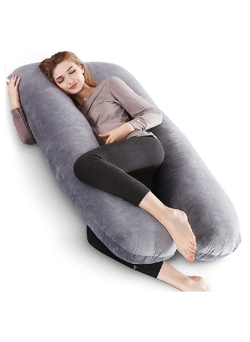 U Shaped Maternity Pillow With Removable Velvet Cover Grey 130 x 70cm