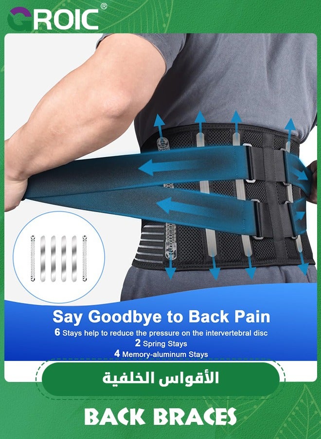 Back Braces for Men and Women, Back Support Belt for Lower Back Pain Relief with 6 Stays, Breathable Lumbar Support Belt with Dual Adjustable Straps for Sciatica,Herniated Disc(L/XL)