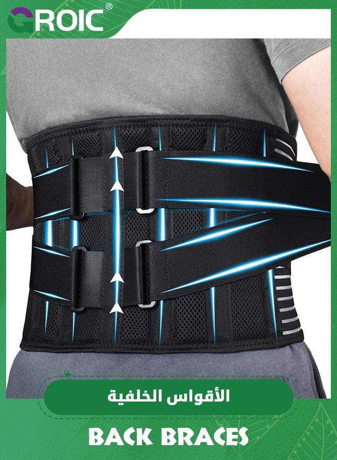 Back Braces for Men and Women, Back Support Belt for Lower Back Pain Relief with 6 Stays, Breathable Lumbar Support Belt with Dual Adjustable Straps for Sciatica,Herniated Disc(L/XL)