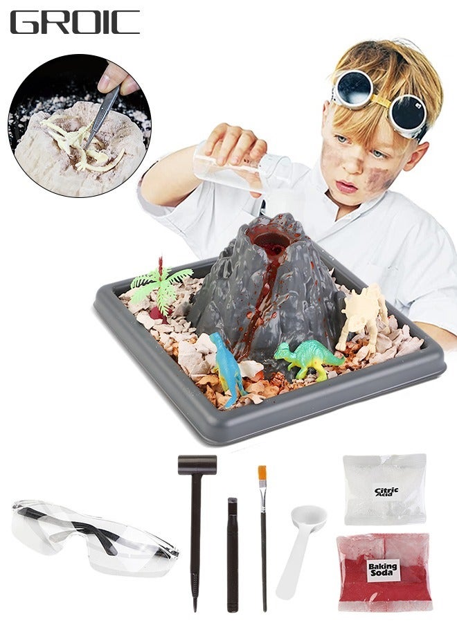 3-In-1 Scientific Experiment Kits STEM Activities Educational Toys for Kids, Archaeological Excavation Toy Erupting Volcano Science Kit and Scene Construction 3-In-1 Kits