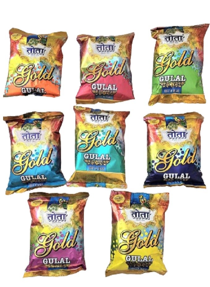 Pack of 8 Tota Gulal 50g packs, total 400-gram different colors