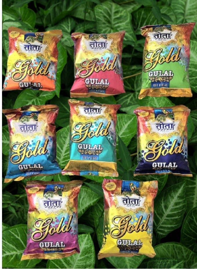 Pack of 8 Tota Gulal 50g packs, total 400-gram different colors