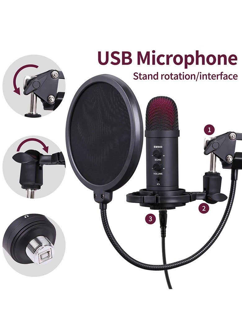 USB Computer Microphone Kit With Arm Shock Absorption Stand Popular Filters For Gaming Recording Podcast Chat Plug And Play