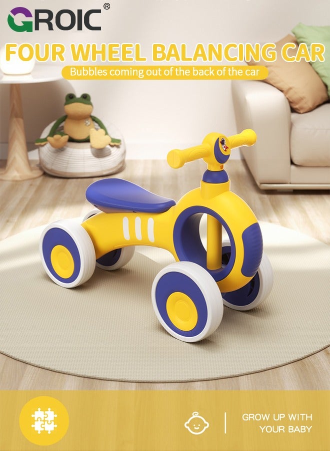 Baby Balance Bike,Mini Bike No Pedal Bike,Four-wheeled Balance Bike,Baby Bike Toys with Music & Light, Bike to Train Baby from Standing to Running