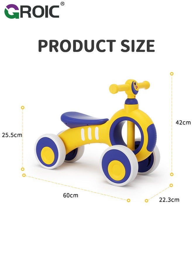 Baby Balance Bike,Mini Bike No Pedal Bike,Four-wheeled Balance Bike,Baby Bike Toys with Music & Light, Bike to Train Baby from Standing to Running