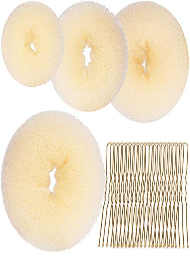 Hair Bun Shaper Set? 4 Hair Pcs Donut Bun Maker(Extra-Large, Large, Medium, Small) With Large Bobby Pins Blonde 20Pcs, Doughnuts Ring Styler Maker