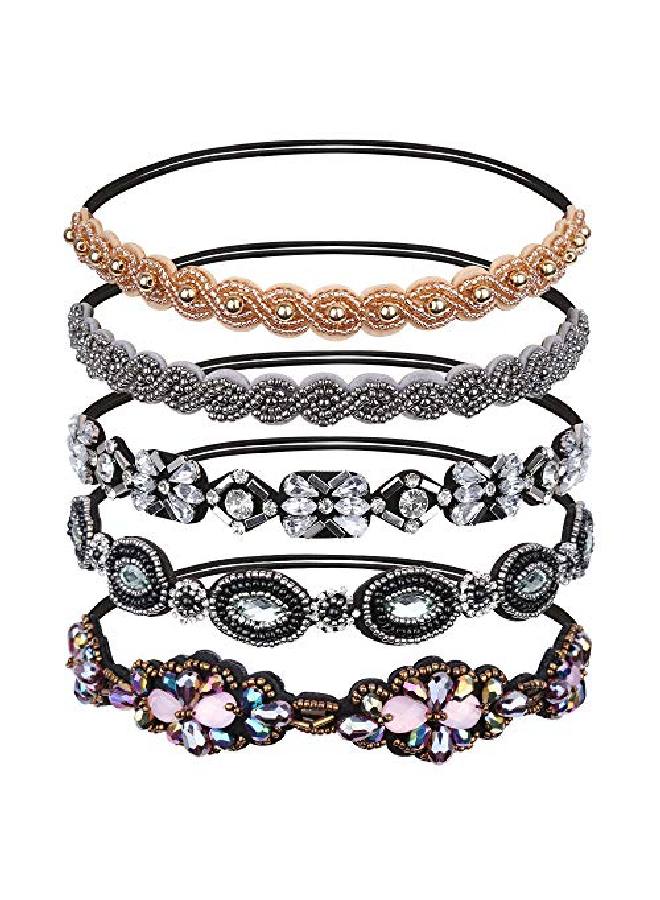 5Pcs Beaded Headband For Women Crystal Rhinestone Headband For Women Girls