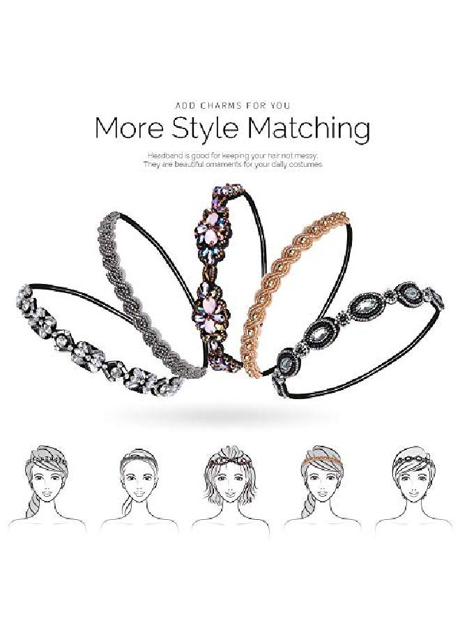 5Pcs Beaded Headband For Women Crystal Rhinestone Headband For Women Girls