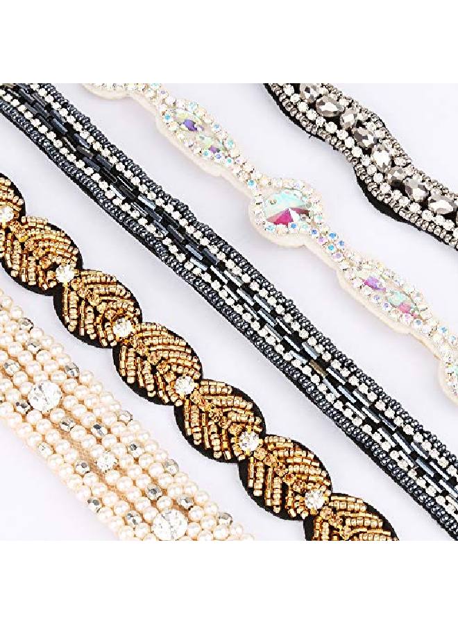 5Pcs Rhinestone Beaded Headbands No Slip Jeweled Head Wraps Women Girls Hair Headbands