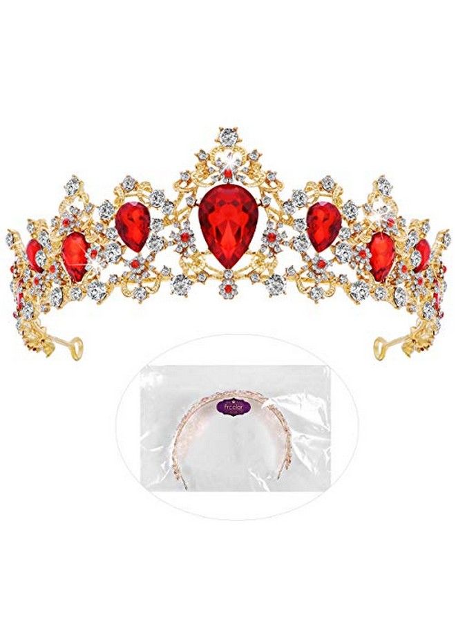 Tiara Crown For Women Rhinestone Queen Crowns Wedding Tiara Crowns Headband (Red)