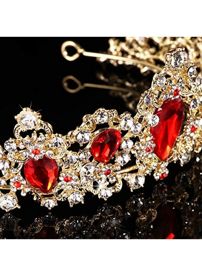 Tiara Crown For Women Rhinestone Queen Crowns Wedding Tiara Crowns Headband (Red)