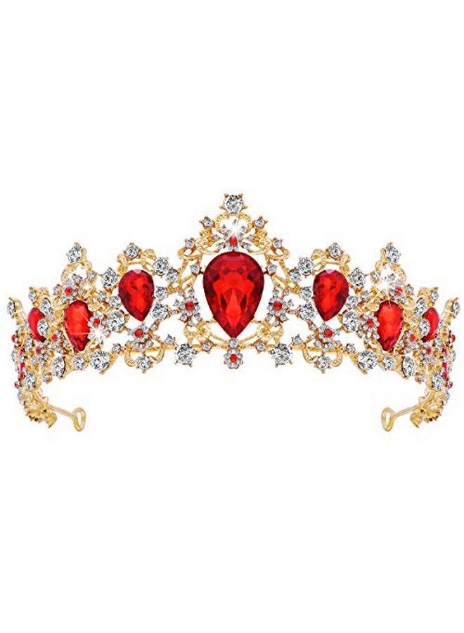 Tiara Crown For Women Rhinestone Queen Crowns Wedding Tiara Crowns Headband (Red)