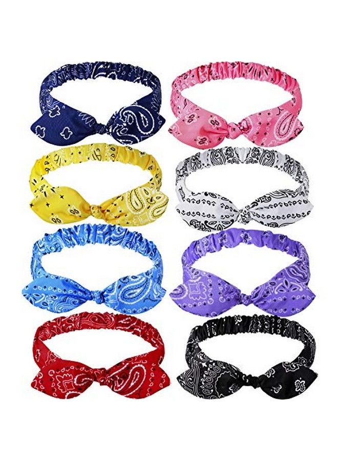 Bandana Knot Headbands Retro Print Headbands Paisley Print Headband Headwrap For Girls And Women (Style J 8 Pieces)