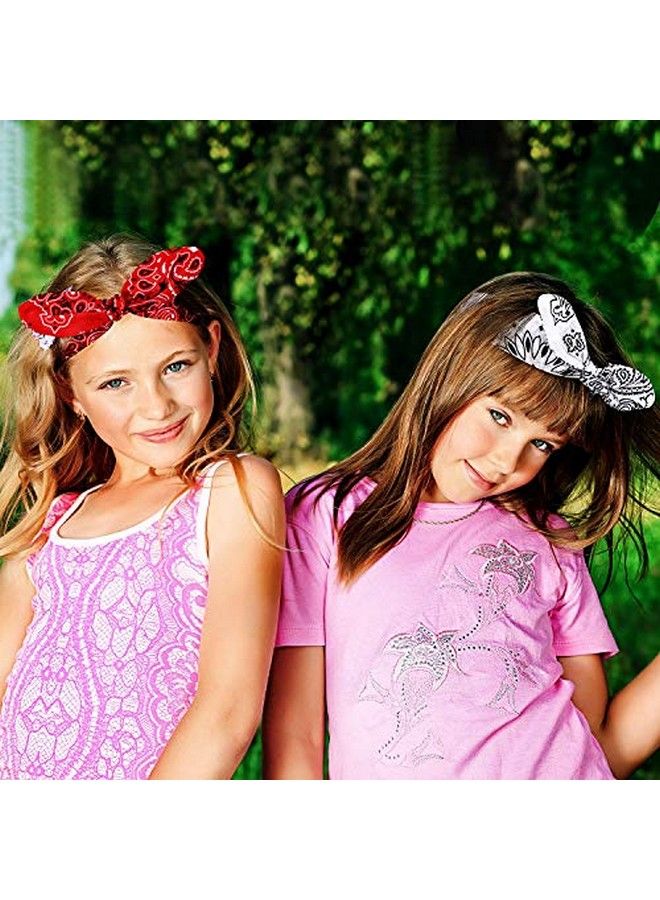 2 Pieces Bandana Headband For Women And Girls Knot Retro Print Headbands Paisley Print Headband Headwrap For Girls And Women (Red White)