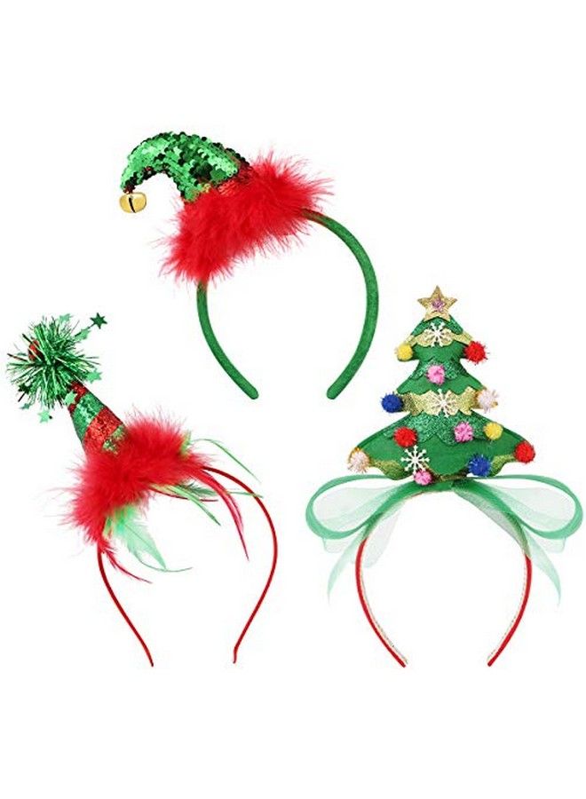 Christmas Headwear Headbands Bulk Elf Party Hats Christmas Tree Headband For Kids Adults3Pcs