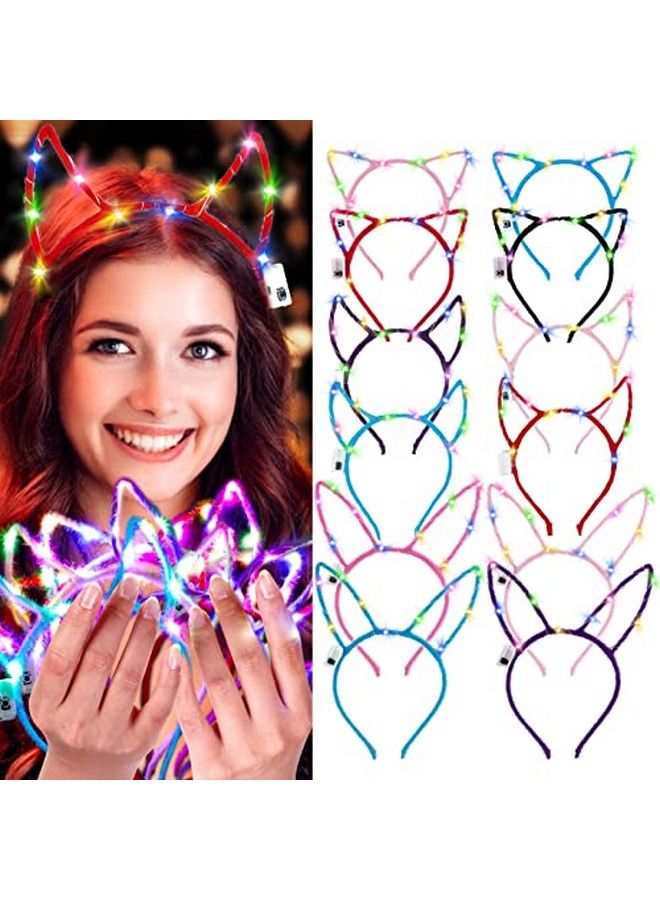 Led Cat Ears Headband12Pcs Light Up Headband Cute Cat Ear Rabbit Ear Unicorn Headband Luminous Led Headband For Women Girls Kids Led Hair Accessories Christmas Halloween Party Supplies