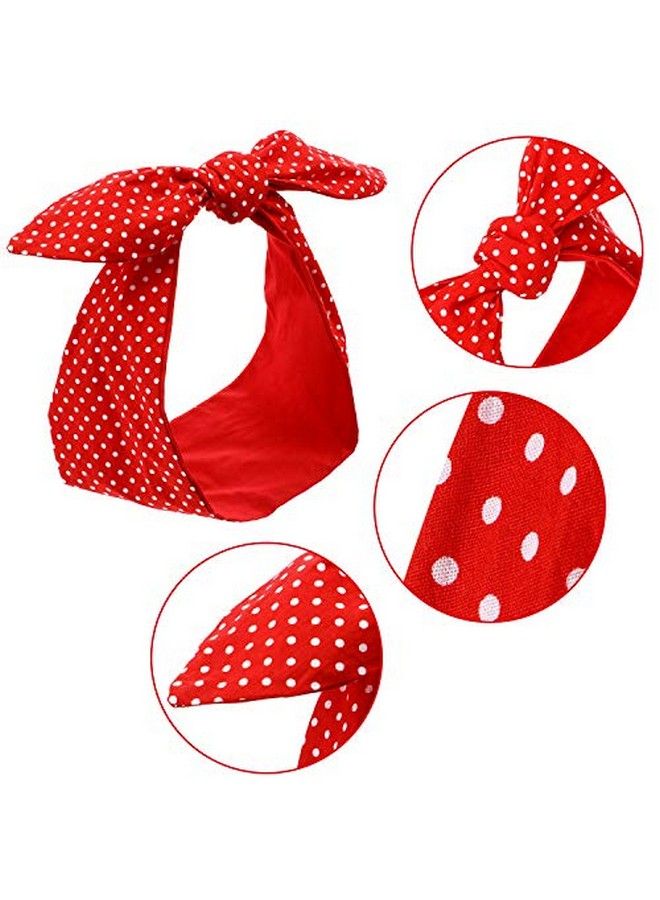 Costume Headband White Polka Dot Bandana Headband Wire Headband Retro Hairband Headwrap Hair Accessories For Women And Girls (Small Dots Red)