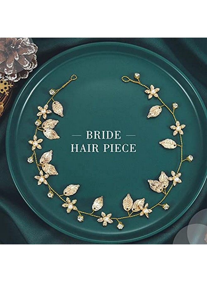 Bride Wedding Hair Vine Headband Gold Leaf Bridal Accessories For Women (Gold) (Gold)