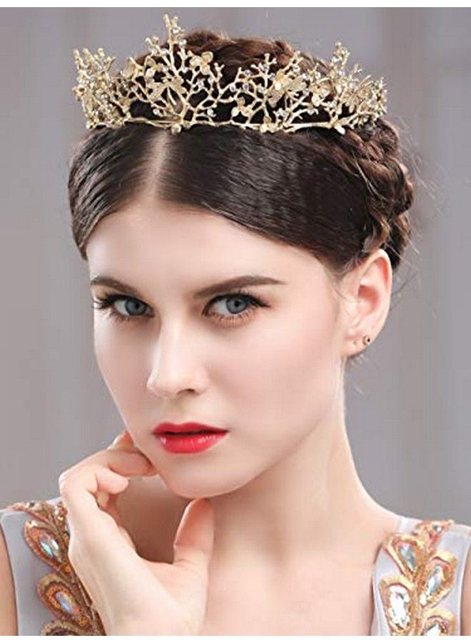 Adult Tiaras And Crowns Gold Wedding Princess Queen Crown Baroque Vintage Rhinestone Tiara Hair Accessories For Women And Men (Gold)